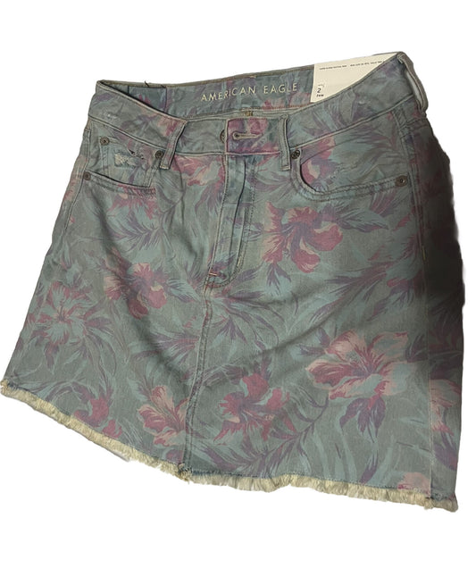 American Eagle Super Hi Rise Festival Mini Skirt Women's Size 2 Denim Floral