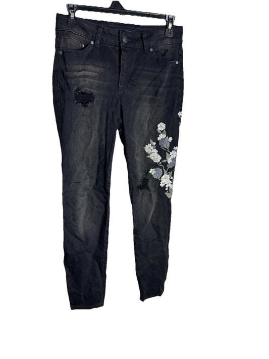 Blue Spice Distressed Denim Jeans w/ Floral Design Women's Size 27