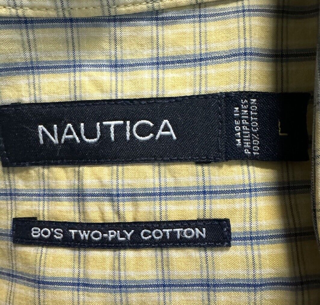 Nautica Button Down Shirt Mens Large Casual Short Sleeve Checks Cotton