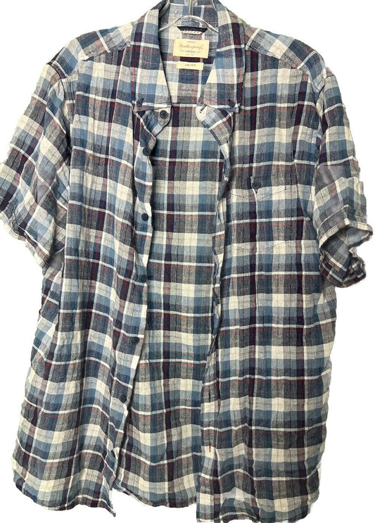 Weatherproof Vintage Mens Short Sleeve Washable Linen Woven Casual Shirt Size M
