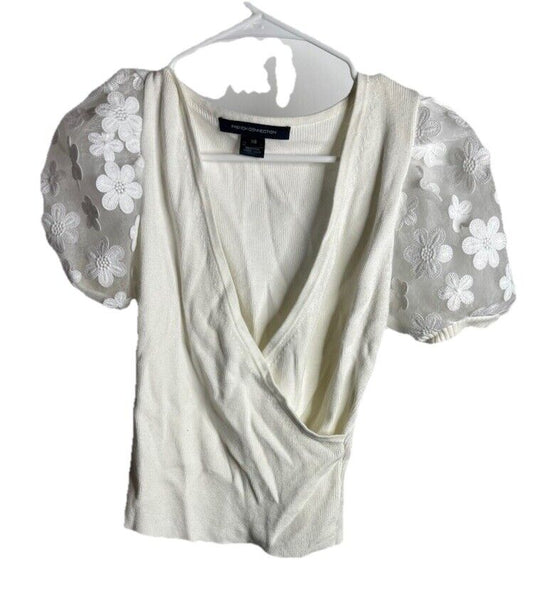 French Connection Women's Size XS Short Balloon Puff Sleeve Blouse