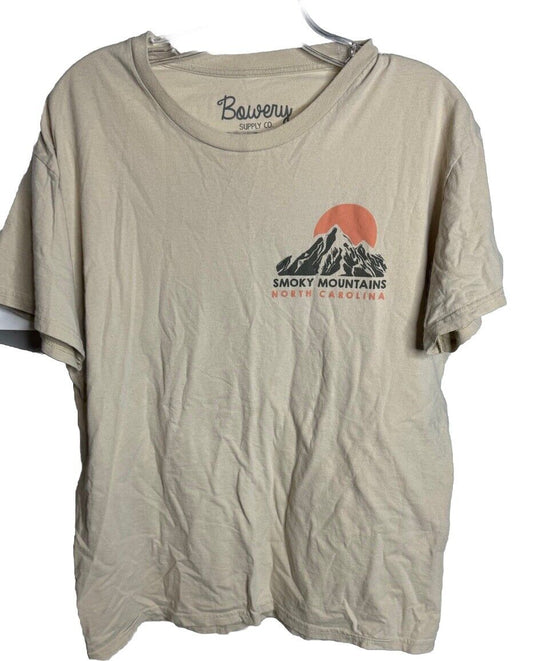 Bowery Supply Co Mens T Shirt Beige Large Cotton Crew Neck Short Sleeve Pullover