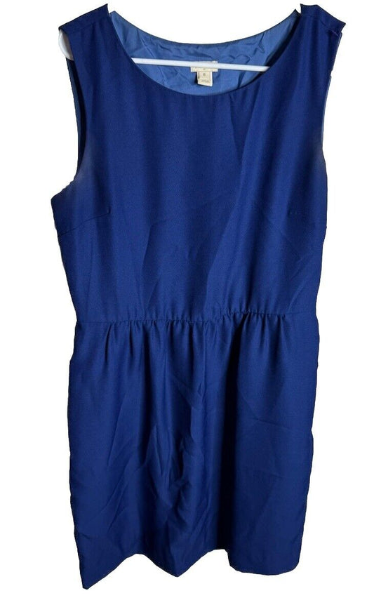 J Crew Women's Navy Blue Cotton Faux Wrap Sleeveless Fit and Flare Dress Size 8