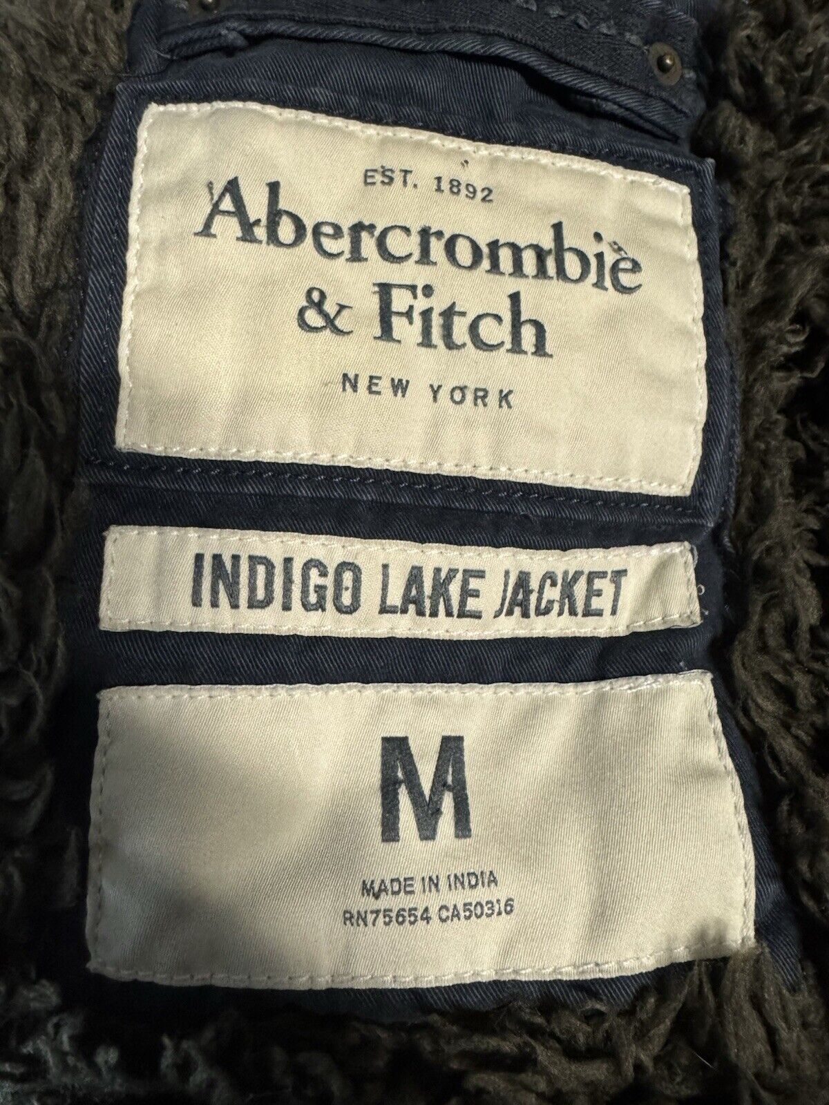 Abercrombie Fitch Indigo Lake Distressed Faux Fur Lined Jacket Medium