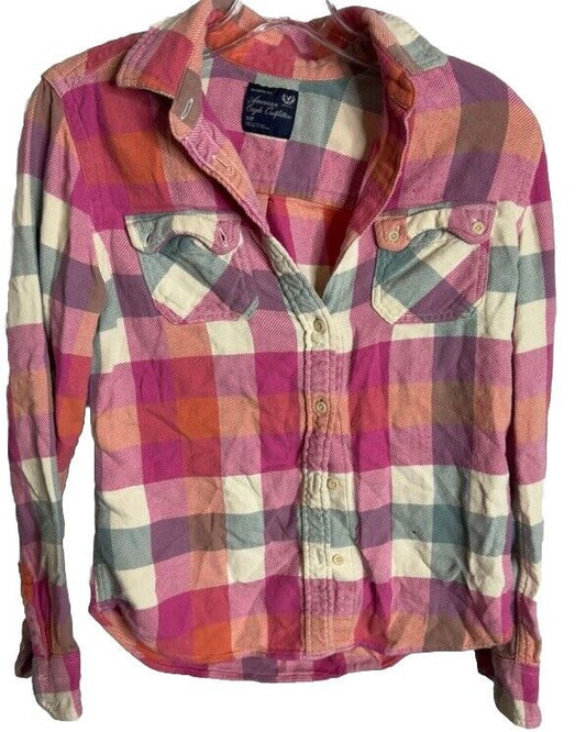 American Eagle Outfitters Shirt Women Size S/P Plaid Favorite Fit Button Down
