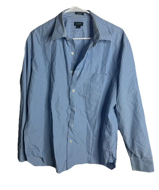 J. Crew  Shirt Mens Large 16 - 16.5  Blue Flex Button Up Long Sleeve Cotton