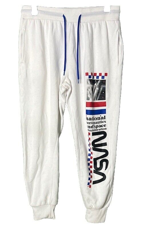 NASA Joggers Mens Medium White Drawstring Pockets Sweats Space Administration