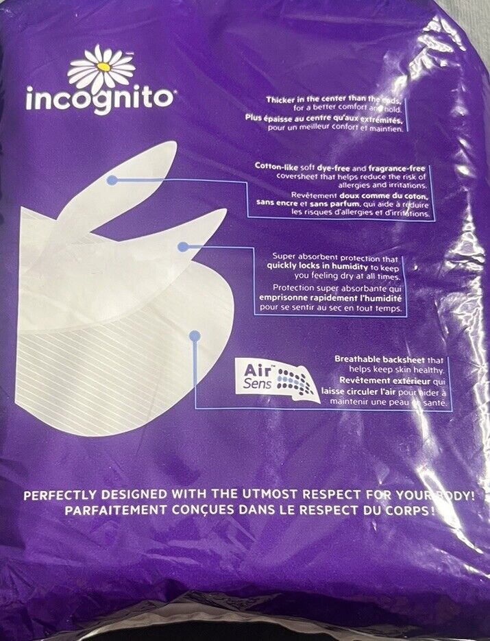 Incognito Maxi Pads With Wings Overnight Fragrance Free 14 Pads New