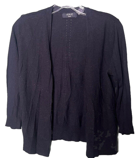 Verve Ami Sweater Womens Medium Black Open Cardigan Short Sleeve Classic Top