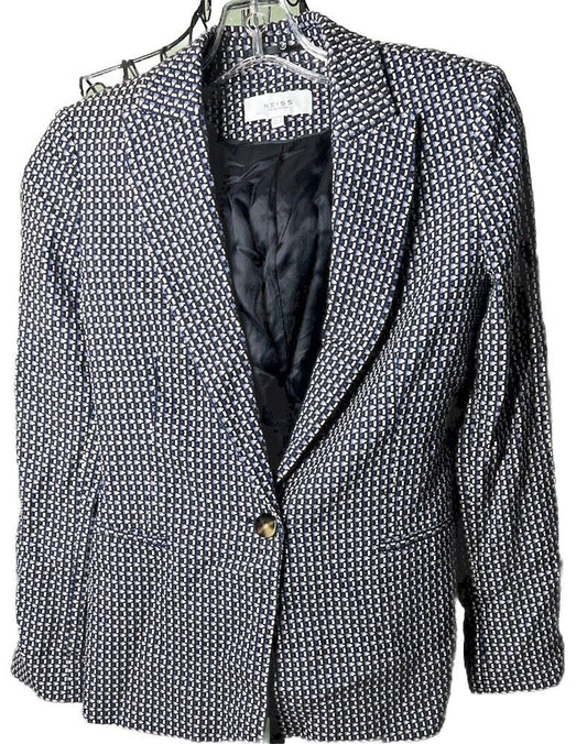 Reiss Geometric Blazer Single Breasted Long Sz 0 Italian Textured