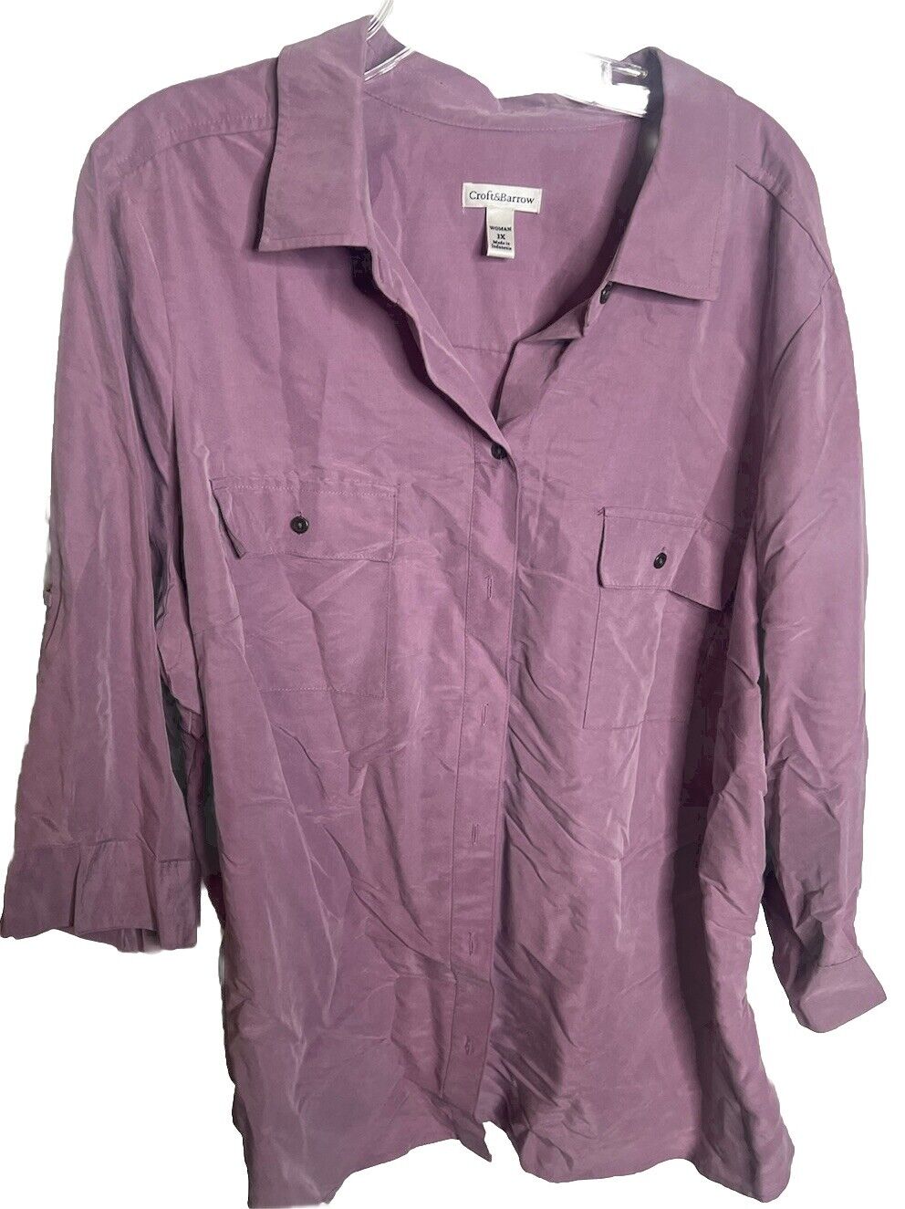 Croft&Barrow Button Sleeve Shirt Top Plus Womens Sz3X