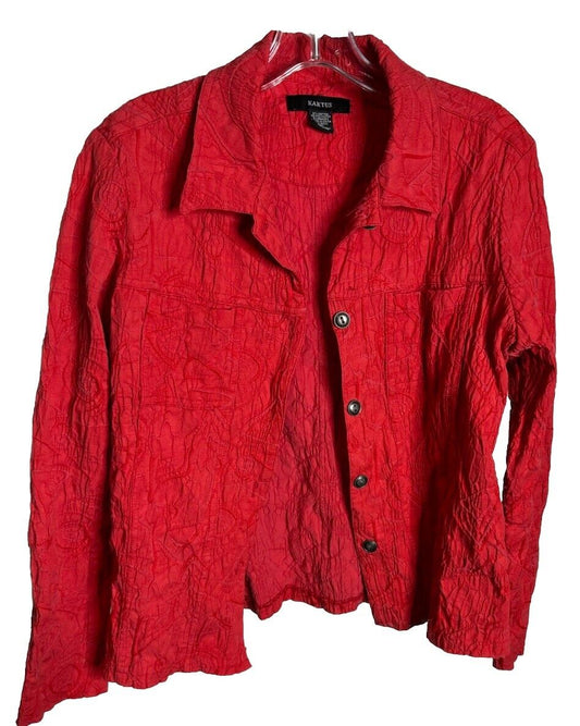 Kaktus Womans Button Jacket Size Medium Cotton Blend Art Long Sleeve
