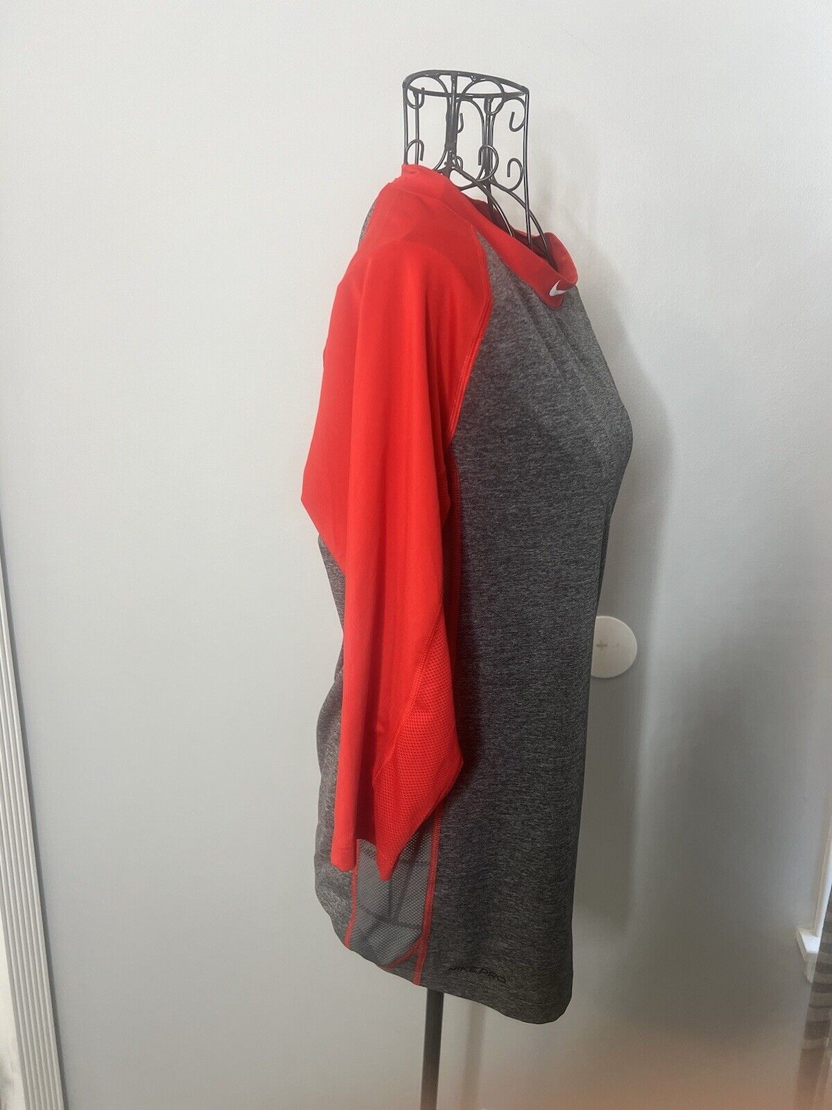 Nike Pro Dri Fit Baseball Shirt Mens Small Red Gray Slim Fit 3/4 Sleeve