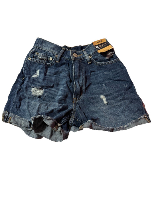 Aero High Rise Curvy Mom Shorts Womens Size 000 Distressed Cuffed Blue Denim New