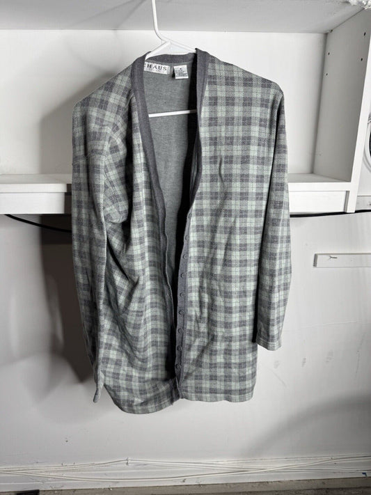 Chaus Cardigan Women’s Medium Sweater Windowpane Gray