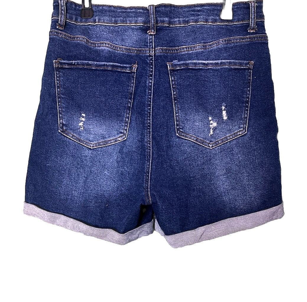 Wax Jean Shorts Size 2X Large Stretch Denim Blue Distressed