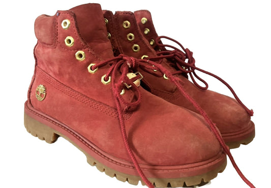 Red Timberland boots women Size 2.5, Red Suede, Waterproof Boots, High Quality