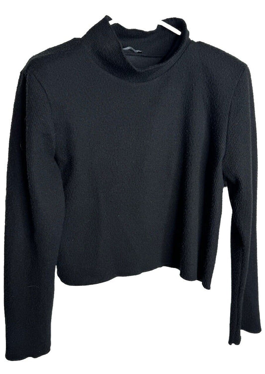 Zara Sweater Women Medium  Short Crop Chunky Knit Mock Neck Fuzzy Soft Cozy