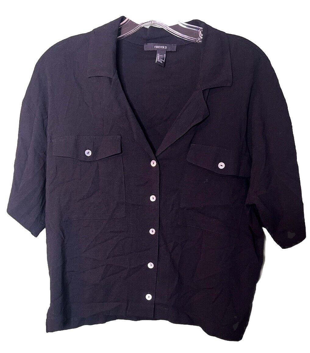 Forever 21 Deep V Neck Shirt Small Button Up