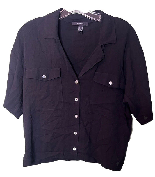 Forever 21 Deep V Neck Shirt Small Button Up