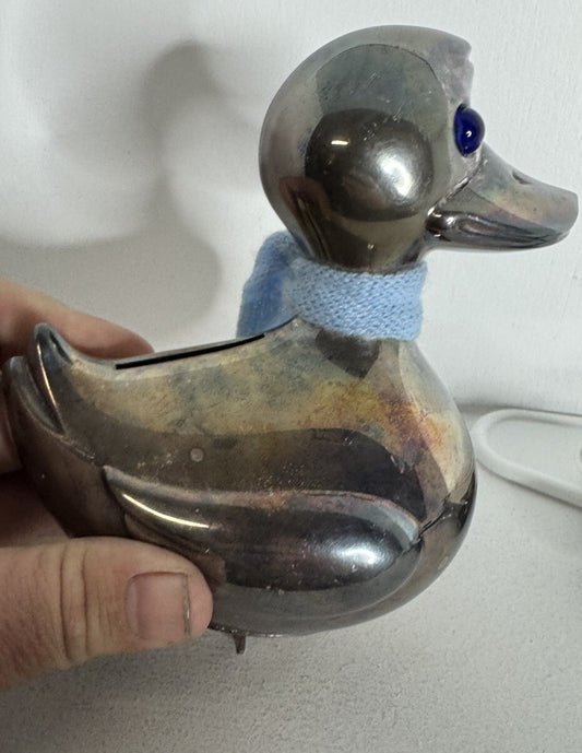 Vintage Metal Duck Coin Bank With Stopper