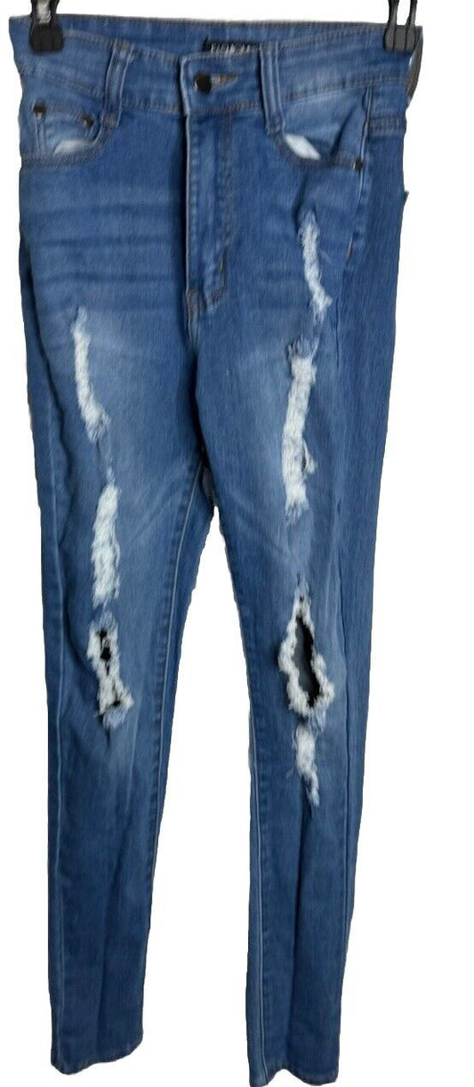 Fashion Nova Women's Size 3/4 Blue Skinny Leg Distressed Dark Wash Stretch Jeans