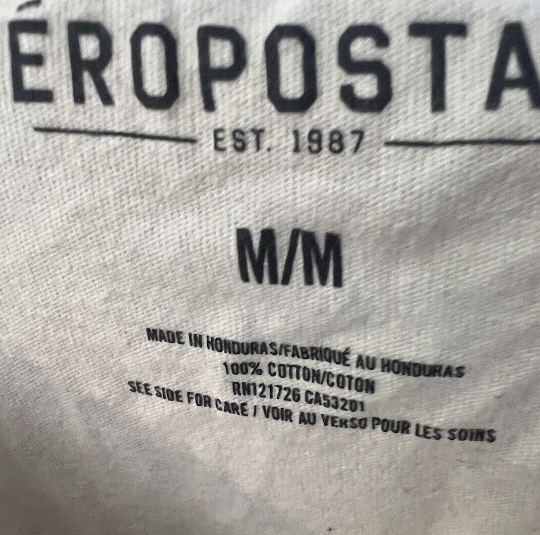 Aeropostale Mens T Shirt Gray Medium Graphic Short Sleeve Crew Neck Cotton Blend