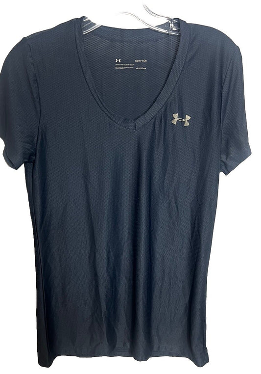 Under Armour Womens Activewear Shirt Sz S Loose Fit V Neck Heat Gear