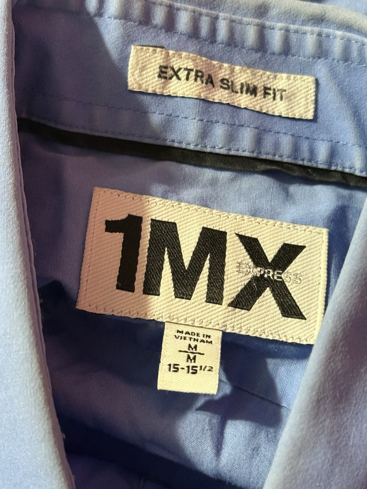 Express 1MX Shirt Mens Medium 15-15.5 Navy Blue Button Up Extra Slim Long Sleeve