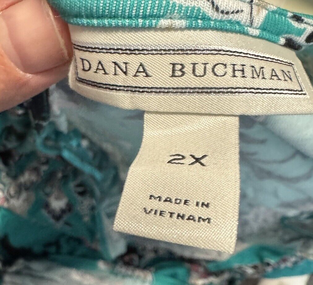 Dana Buchman Blouse Women's 2x Blue Printed Button Popover Career Shirt