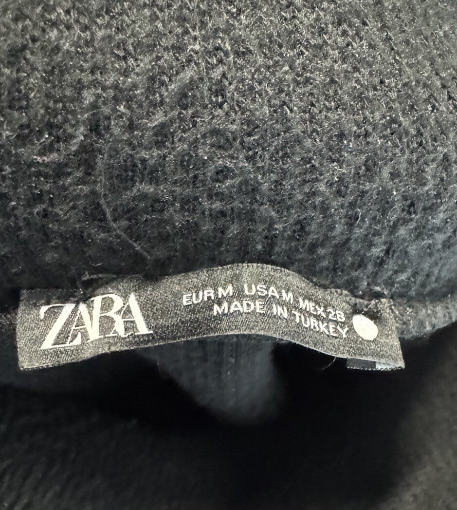 Zara Sweater Women Medium  Short Crop Chunky Knit Mock Neck Fuzzy Soft Cozy