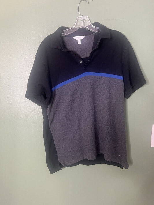 Calvin Klein Polo Shirt Mens Large Blue Collared 1/4 Button Short Sleeve Logo
