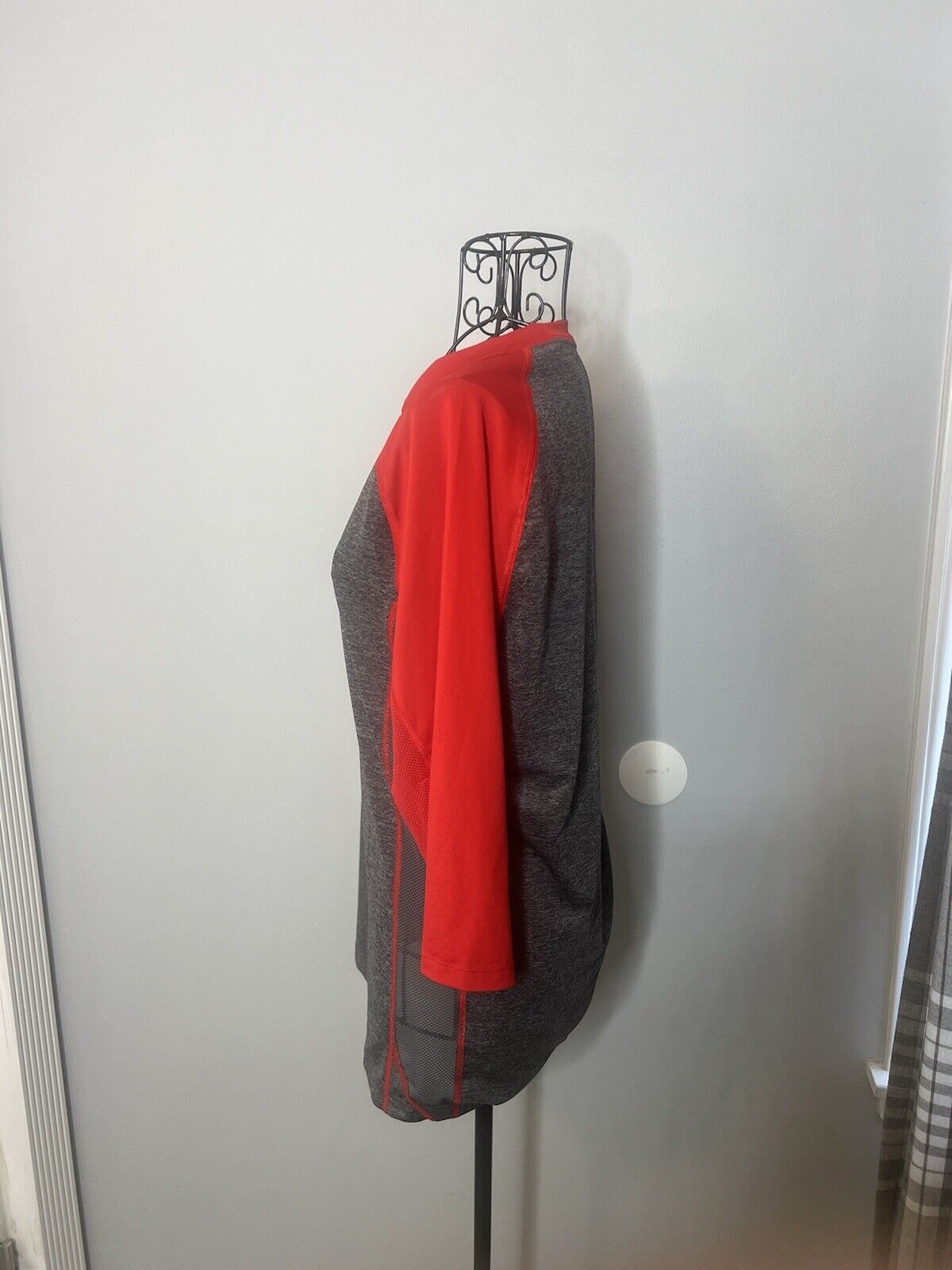 Nike Pro Dri Fit Baseball Shirt Mens Small Red Gray Slim Fit 3/4 Sleeve