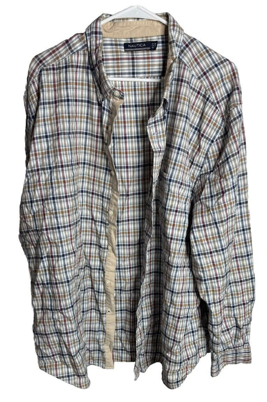 Nautica Mens Button Down Shirt Wrinkle Resistant Long Sleeve Plaid 2XL