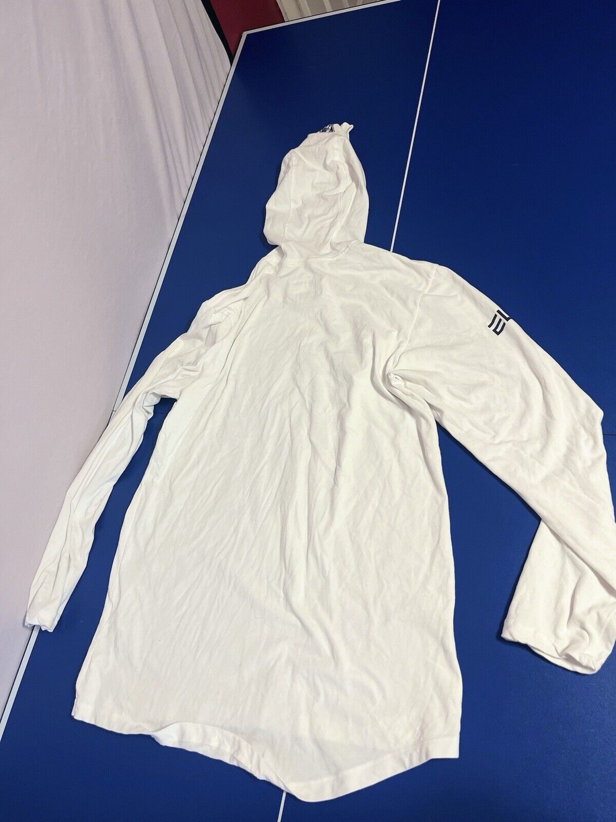 Nike Men Shirt Small White Hooded Logo Swoosh Dri Fit Long Sleeve Tee