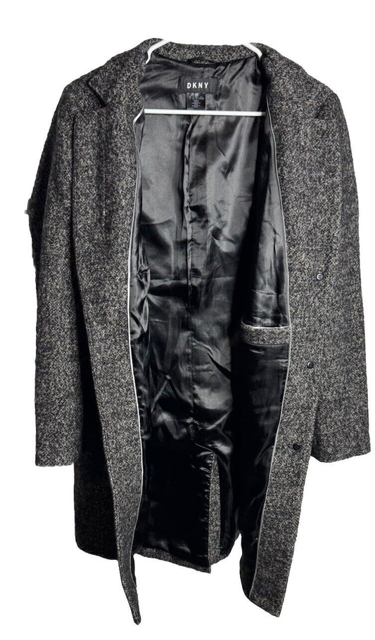 DKNY 12 Trench Coat 100% Silk Long Jacket Double Breasted Career