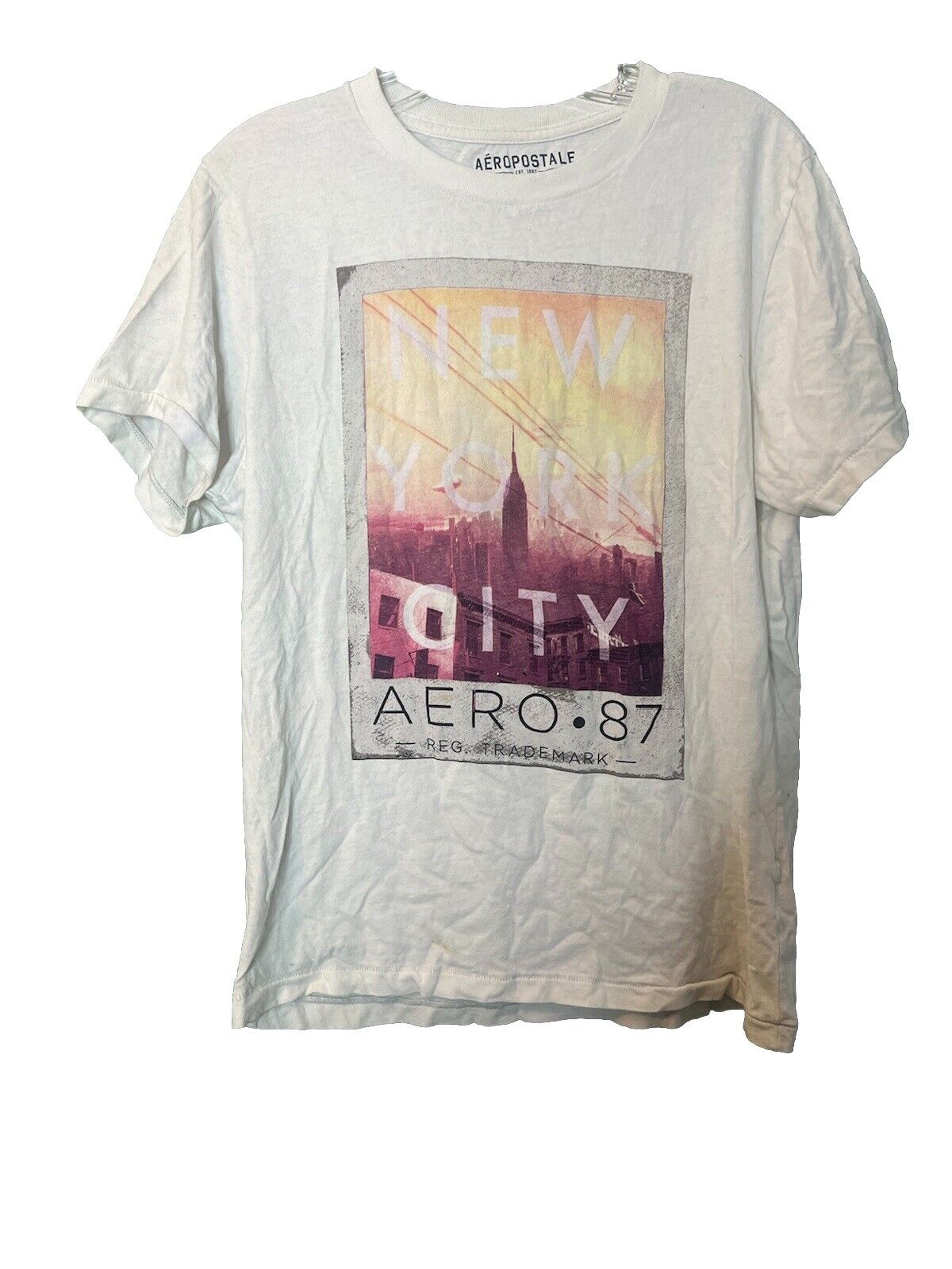 Aeropostale Mens T Shirt Gray Medium Graphic Short Sleeve Crew Neck Cotton Blend