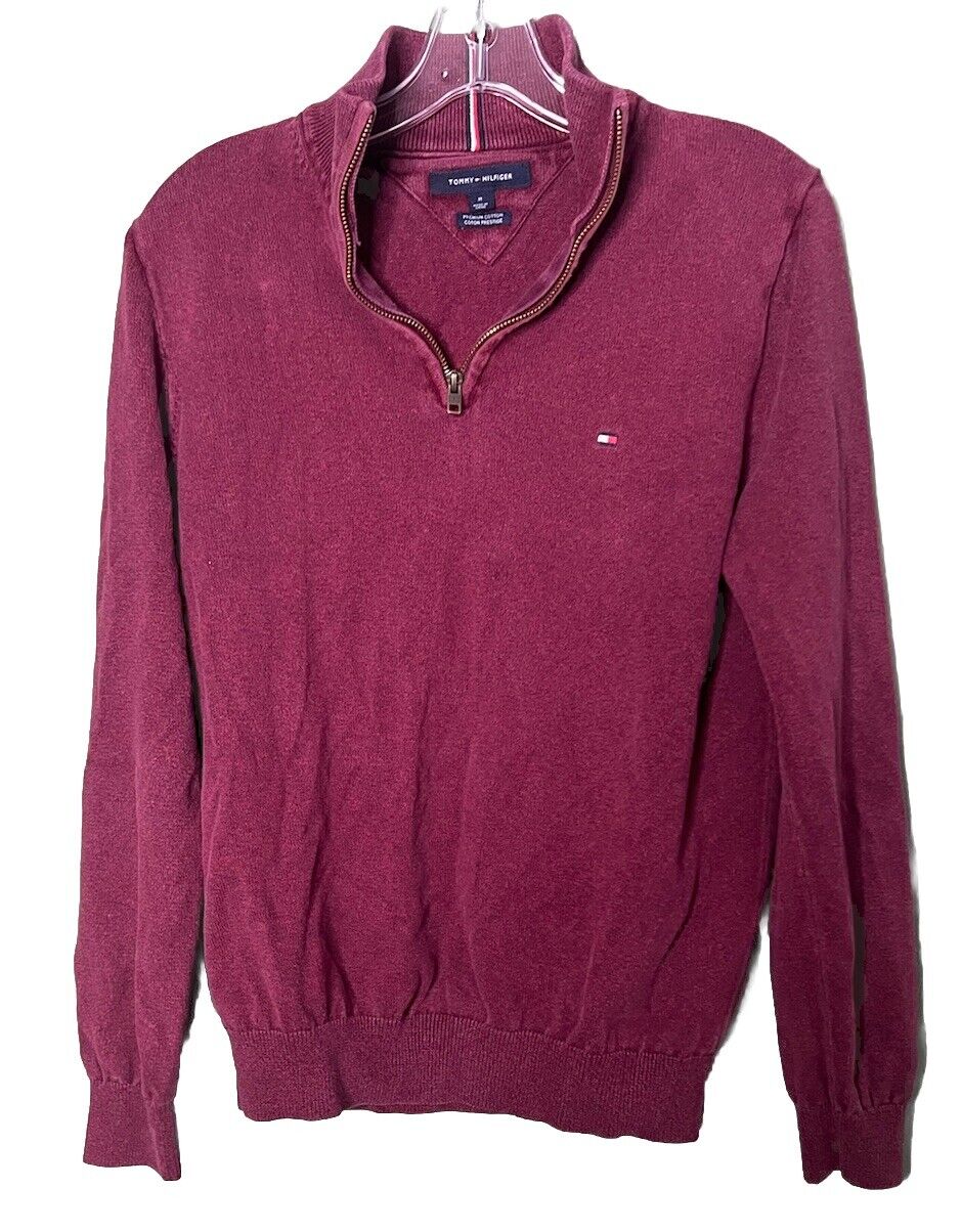 Mens Tommy Hilfiger Mock Neck 1/4 Zip Long Sleeve Pullover Shirt Medium