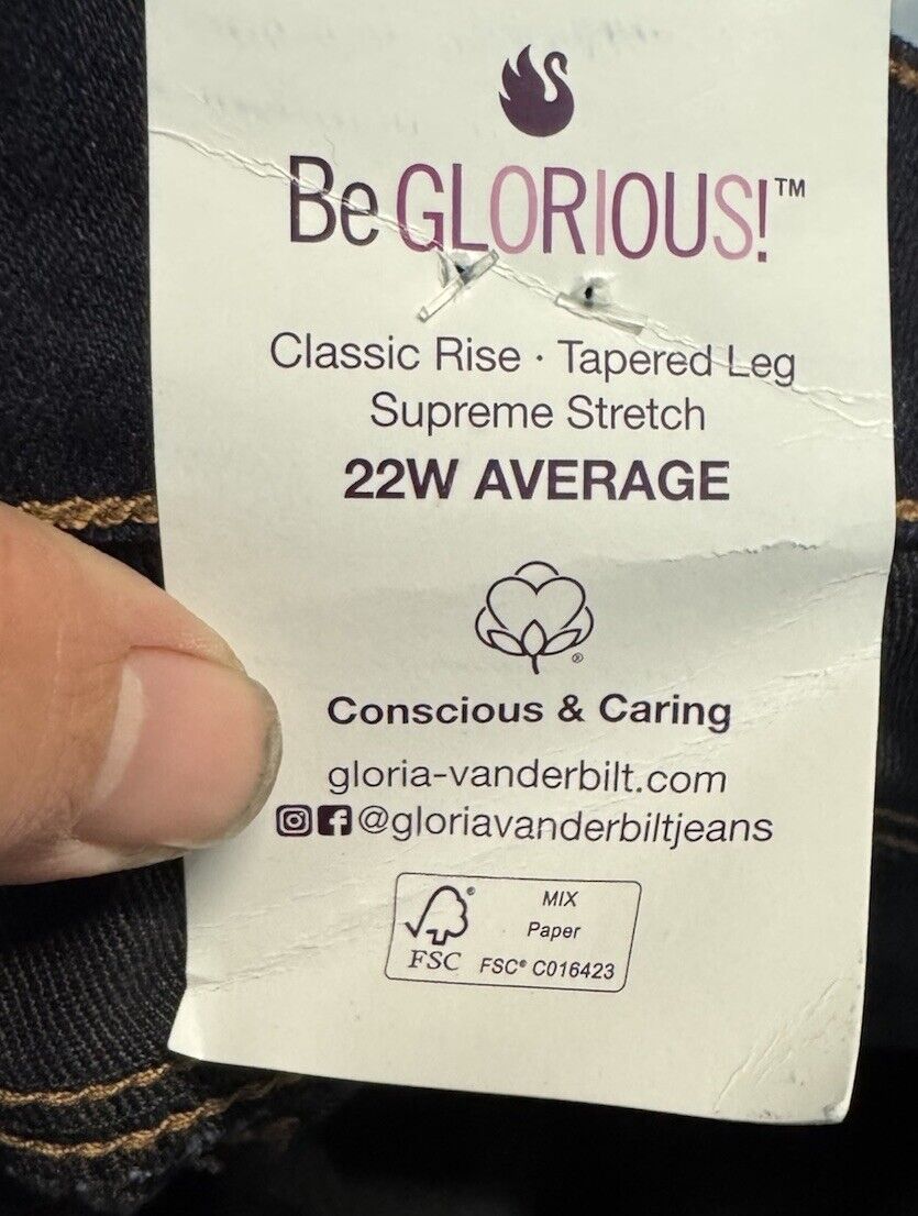 Gloria Vanderbilt Women's Plus Size 22W Amanda Tapered Leg Jeans NEW