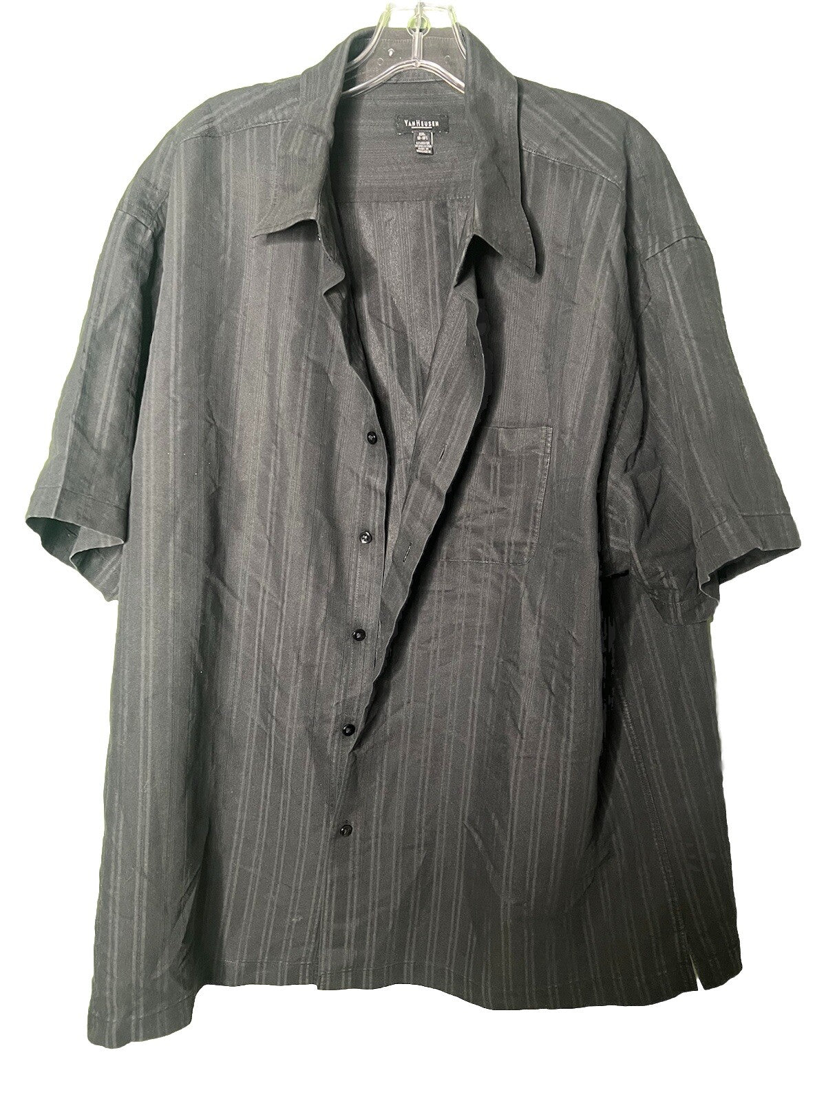 Van Heusen Dress Shirt Men Size 18-18.5ii Short Sleeve Gingham Cotton Blend