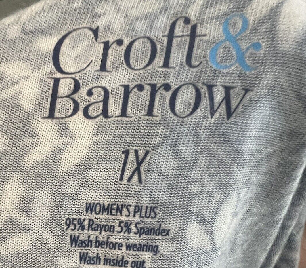 Croft & Barrow Dress Women 1X Plus Blue Geometric Shift Midi Sleeveless Casual