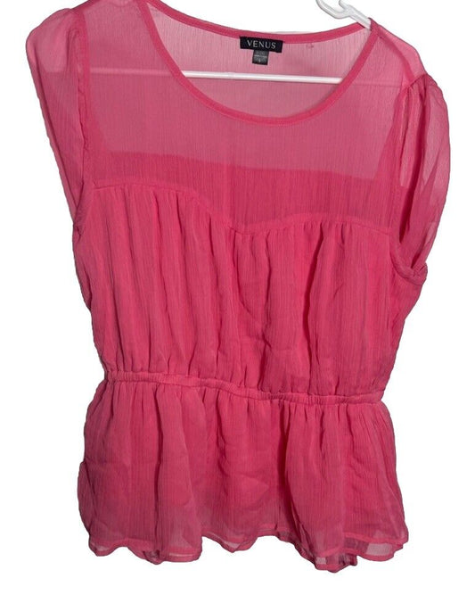 Venus Womens Cut-Out Shirt Pink Short Seleve Top Size Large