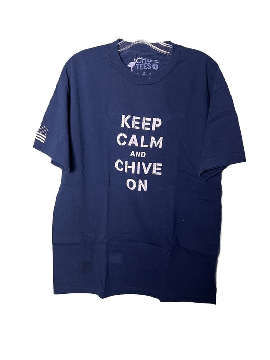 Chive Tees Keep Calm And Chive On T-Shirt Short Sleeve Dark Blue Mens Size L