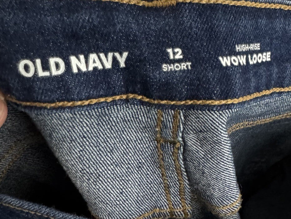 Old Navy Original Straight Denim Jeans Women's 12 Short Blue Mid Rise Dark Wash