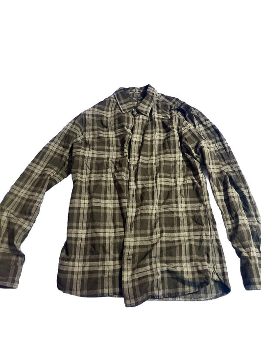 All Saints Mannix Long-Sleeve Small Fit Shirt Size Black And White Plaid