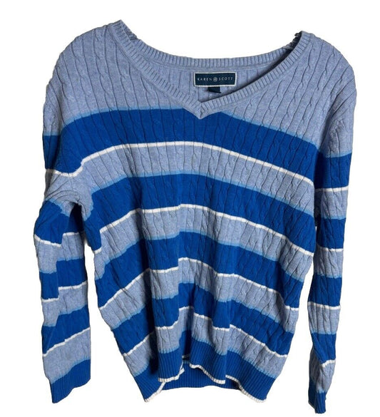 Karen Scott Women's Sweater Top  Long Sleeve Ribbed Knit Crewneck Cotton L