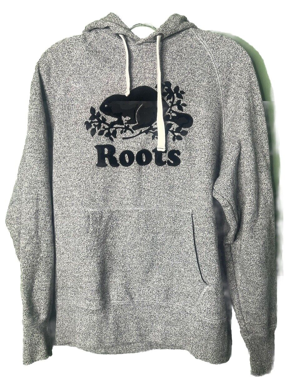 Roots Canada Hoodie Women's XS Gray Beaver Logo Sweatshirt
