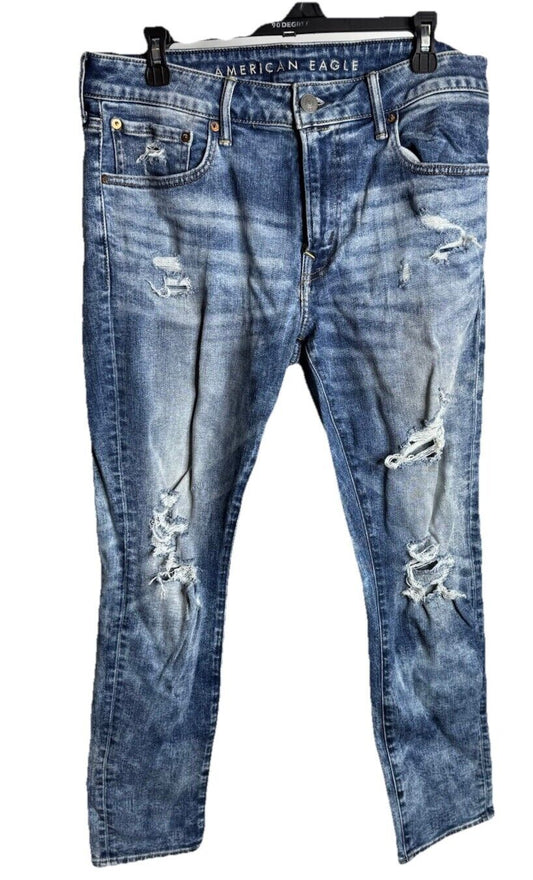 Men's American Eagle Original Straight Stretch Blue Jeans Measured Size 34x30
