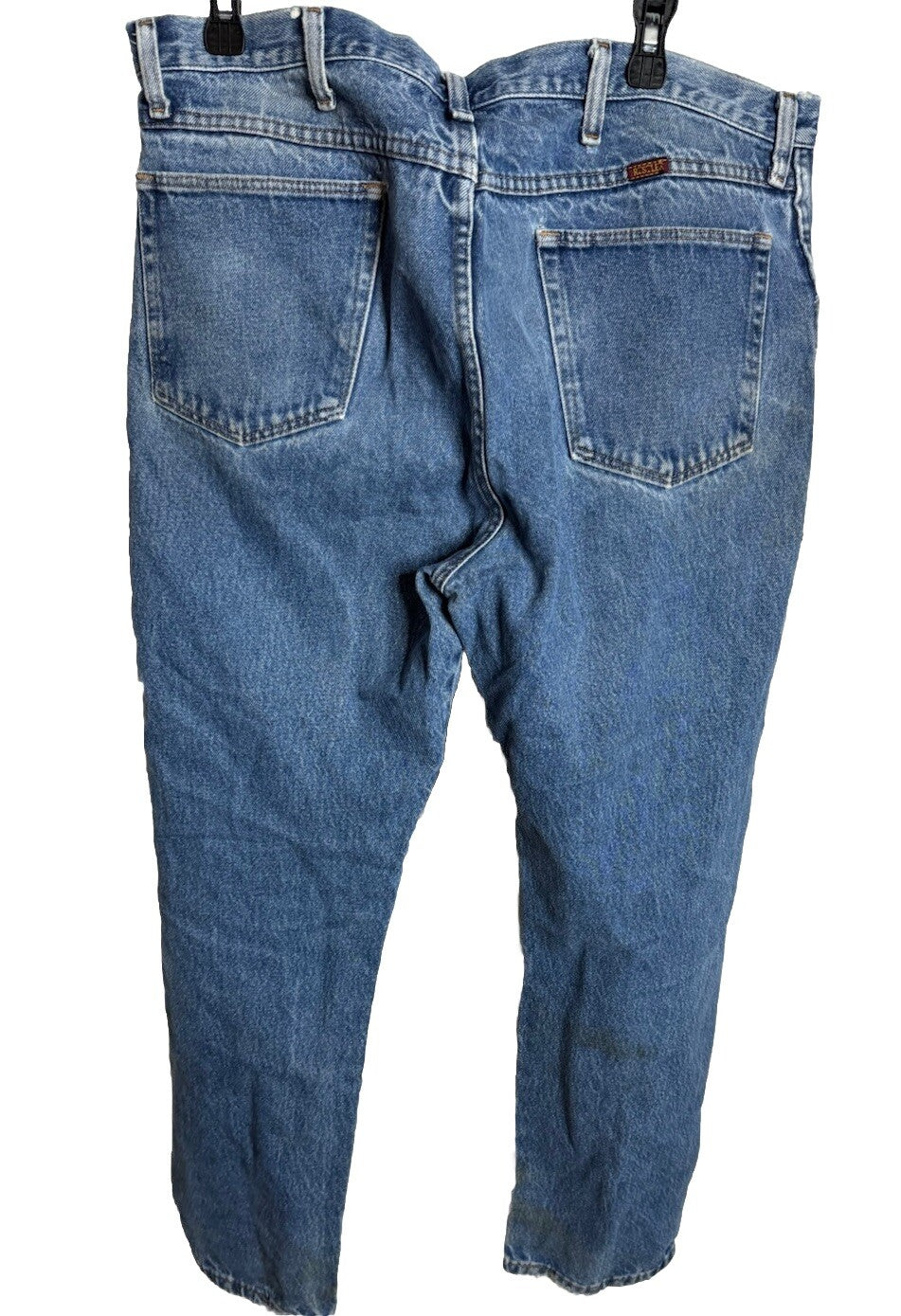 Vintage Rustler Jeans Men 38x32 Dark Blue 100% Work Jeans Beat Up