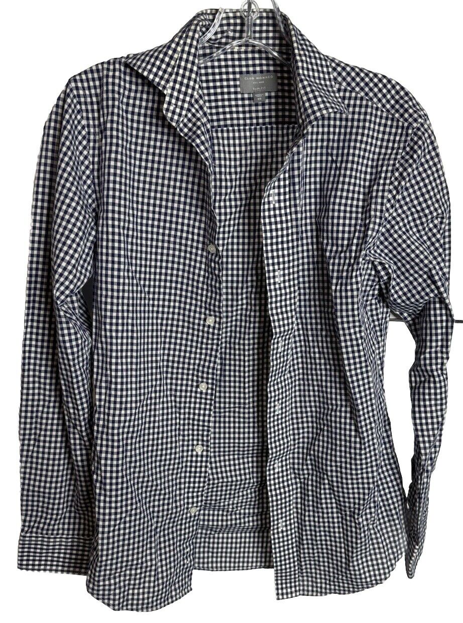Club Monaco Mens Button Down Slim Fit Collared Long Sleeve Plaid XS